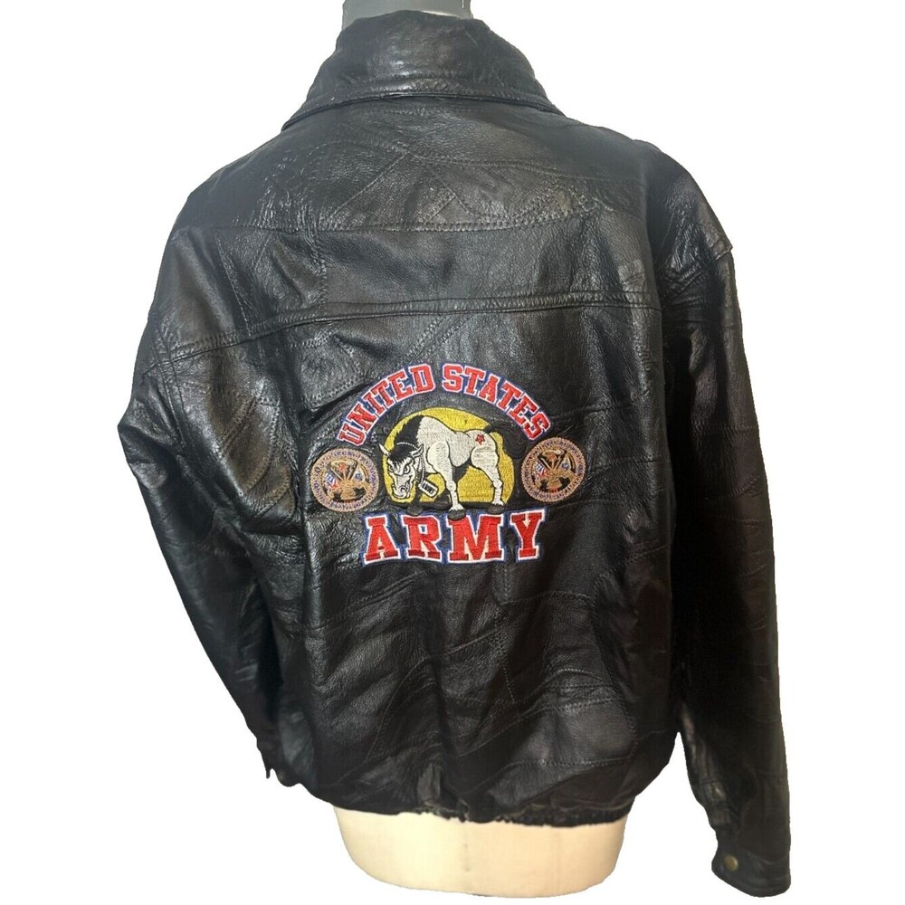 Vintage United States Army Military Leather Patchwork Jacket Men’s Sz Large 1990